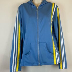 Vintage Forenza Hooded Track Running Jacket Stripes Light Blue Women Size Medium